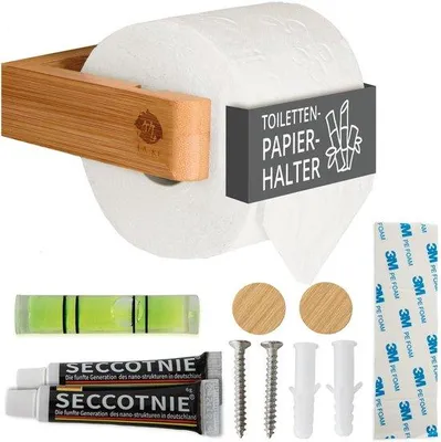 Produktbild von Toiletrolhalter aus Bambus I Wandhalter für Toilettenpapier I ohne Bohren I moderner Design