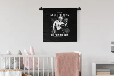 Produktbild von MuchoWow® Wandteppich Wandbehang Gewichte - Skelett - Fitness - Retro 60x60 cm Tapisserie Dekoration Wandtuch - Dekorationen - Wand Decke