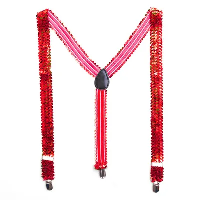 Produktbild von Pailletten-Hosenträger rot rote Hosenhalter mit Pailletten glänzend