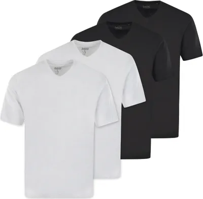 Produktbild von hajo Herren T-Shirt, 4er Pack - Basic, Kurzarm, V-Ausschnitt, Baumwolle, uni Schwarz / Weiß 3XL