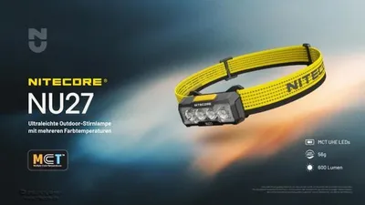 Produktbild von Nitecore NU27 Stirnlampe weiß mit mehreren Farbtemperaturen, MCT UHE LEDs, ultraleicht, 600 Lumen, dreidimensionales Flächen-Licht