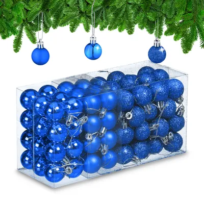 Produktbild von Relaxdays Weihnachtskugeln im 96er Set, glitzernde, matte & glänzende Baumkugeln, Weihnachtsbaumdeko, Kunststoff, blau