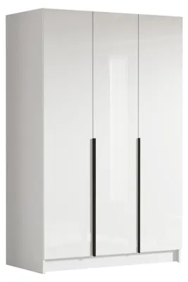 Produktbild von MIRJAN24 Kleiderschrank Calia I, Schlafzimmer, Drehtürenschrank, mit Kleiderstange, Modern, Garderobenschrank, Metallgriffe (Farbe: Weiß / Weiß Hochglanz + Schwarz)