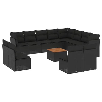 Produktbild von vidaXL 13-tlg. Garten-Sofagarnitur mit Kissen Schwarz Poly Rattan