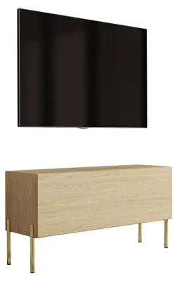 Immagine prodotto di Mobile TV con gambe dorate, legno di quercia oliato, dimensioni 100 x 32 x 52 cm