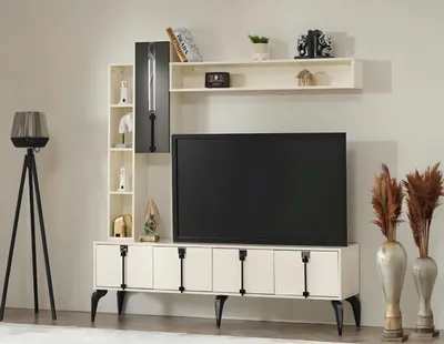 Image de Luxe Salon Set 4pcs TV Stand Meuble Design Meubles en bois Etagère murale
