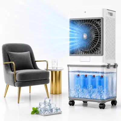Obrázek produktu pro Mobilní klimatizace 32 l bez odvodní hadice, 70 W, se 4 chladicími boxy, výdrž 30 hodin, tichý ventilátor 30 dB, s vodním chlazením, do bytu, pokojů, 85 cm, productTiles.product.images.aiGenerated