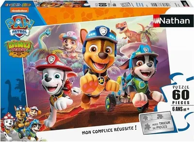 Image de Puzzle Enfant Nathan Pat'Patrouille A la rescousse des dinosaures, 60 Pièces, Avec Trieur, Dès 6 Ans