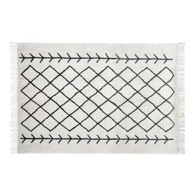 Image de Tapis en coton à franges - Noir et blanc - 120 x 170 cm