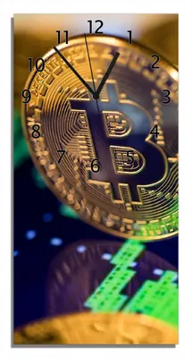 Produktbild von Wallario Design Wanduhr Bitcoin im Marktgeschehen aus Echtglas, Größe 30 x 60 cm