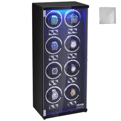 Obrázek produktu pro Automatický natahovač hodinek VEVOR, automatický natahovač hodinek, natahovač hodinek pro automatické hodinky, automatický natahovač hodinek s prostorem pro 8 hodinek, LED osvětlení, nastavitelná délka řemínku 150-207 mm