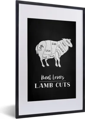 Produktbild von MuchoWow® Gerahmtes Poster Schaf - Küche - Fleisch 40x60 cm - Poster mit Schwarzem Bilderrahmen Wandposter Rahmen Foto Bilder - Poster in Rahmen