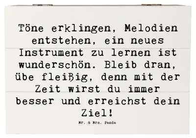 Produktbild von Mr. & Mrs. Panda Box Spruch Ein neues Musikinstrument lernen 22 x 15 cm - Weiß - Geschenk, Trost, geschenkkiste, fotokiste, Zuversicht, musikalische Reise, Geschenkbox