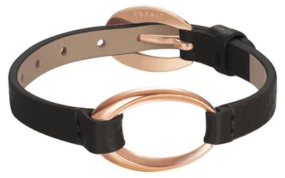 Produktbild von Esprit Armband Lederband Edelstahl Schwarz Rosegold 20cm Dornschließe ESBR11423M200