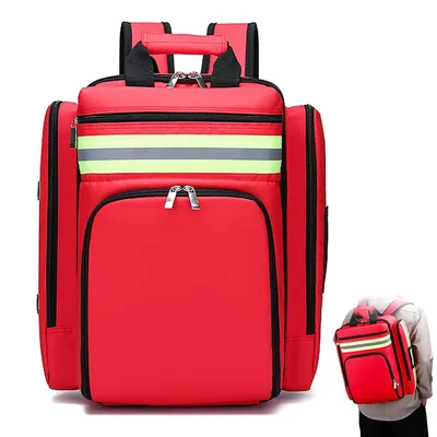 Produktbild von Großer Erste Hilfe Rucksack leer, wasserfest, mit Reflektoren, Outdoor Notfallrucksack für Camping, Wandern & Reisen