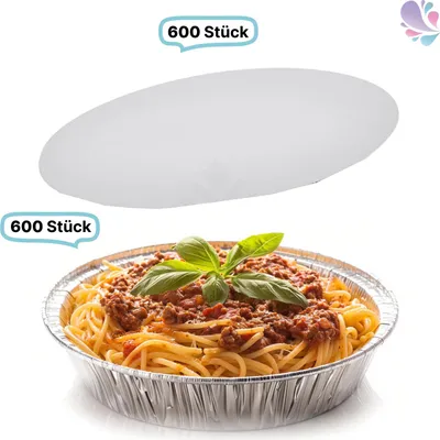 Produktbild von SET: Alu-Schale + Deckel, Menüschale, 830ml, ungeteilt, rund, 600 Stk, 18cm Ø, Höhe 4,3 cm