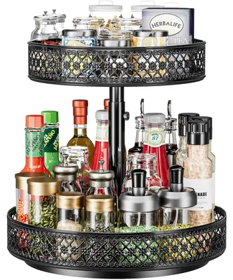Produktbild von 2-stöckiger Organizer mit Drehteller, Gewürzregal, 30,5 cm, verstellbar, Metall, drehbar, für Schrank, Speisekammer, Küche, Arbeitsplatte, Esstisch, Küchenschrank, Badezimmer