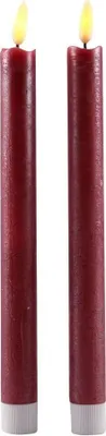Immagine prodotto di Candele LED in cera vera, candele a bastoncino, set da 2, rosso, 25,5 cm, modalità tremolante BD-10110