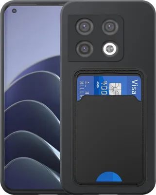 Zdjęcie produktu dla Pasuje do etui na telefon OnePlus 10 Pro z uchwytem na kartę TPU - elastyczne etui na tył z silikonu TPU z kieszenią na karty - czarny - Smartphonics