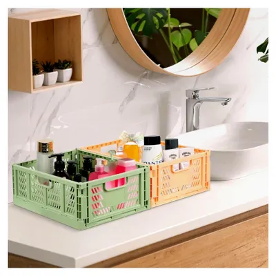 Produktbild von 4 stabile Faltboxen aus Kunststoff, Klappkorb, Aufbewahrungskorb, stapelbare Transportboxen für Küche, Schlafzimmer, Büro