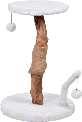 Produktbild von dobar Design-Kratzbaum "Lilly" mit Naturstamm und Spielbällen, Katzenmöbel mit Liegefläche, Ø 50 x 66-76 cm, Weiß