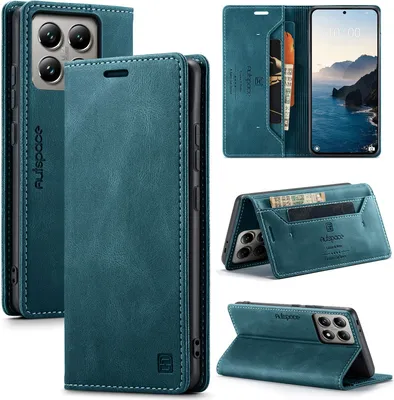 Produktbild von Xiaomi 14T Pro Hülle, Retro Kunstledertasche Stand Schutzhülle für Xiaomi 14T Pro Blau