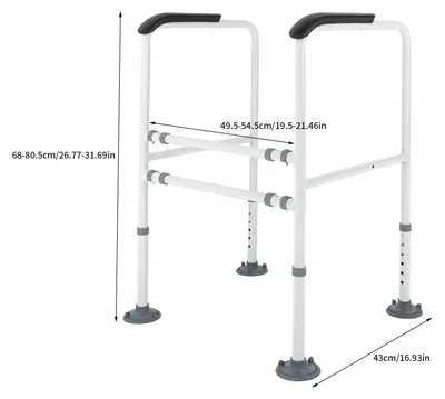 Produktbild von Toilettenstütze - Toiletten Haltegriff - Höhenverstellbar - Freistehender Rahmen - Metall - Für Senioren und Behinderte