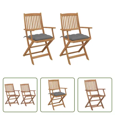 Produktbild von The Living Store Klappbare Gartenstühle 2 Stk. mit Kissen Massivholz Akazie