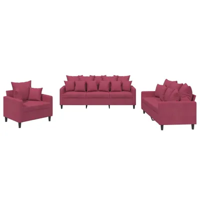 Produktbild von vidaXL 3-tlg. Sofagarnitur mit Kissen Weinrot Samt