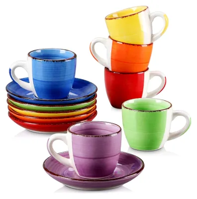 Produktbild von Espressotassen Steingut BONITA 12-teiliges Set, Stapelbare Kaffeetassen mit Untertasse 80ml, für 6-12 Personen