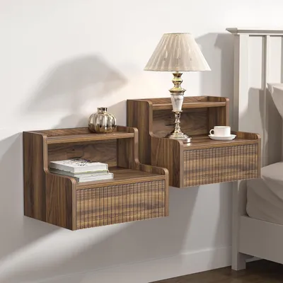 Zdjęcie produktu dla Półka nocna wisząca - Szafka nocna z szufladą - Organizer do sypialni - Minimalistyczny design - 40 x 32 x 30 cm - Biały