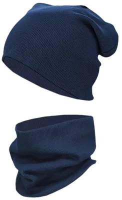 Produktbild von TupTam Kinder Mütze / Beanie und Schlauch Schal Set aus Jersey und Rippstoff, Farbe: Rippstoff Dunkelblau, Größe: 52-56
