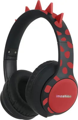 Produktbild von imoshion Kids Dino Bluetooth-Kopfhörer - Kinderkopfhörer mit Dezibelbegrenzer - Drahtloser Kopfhörer + AUX-Kabel - Black / Red