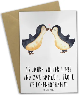 Produktbild von Mr. & Mrs. Panda Grußkarte 13. Hochzeitstag Veilchenhochzeit - Weiß - Geschenk, Verbundenheit, Geschenke, weihnachtskarten, Heirat, Klappkarte, Liebe, Ehefrau, Heiraten