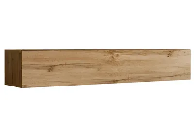 A wooden shelf on a white background.