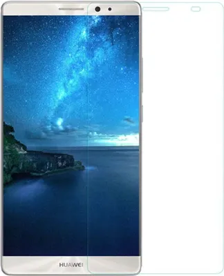 A Huawei smartphone with a starry sky wallpaper displayed on the screen, shown with a screen protector.