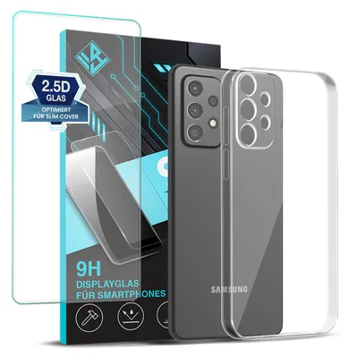 Produktbild von Handyhülle für Samsung Galaxy A53 5G mit 9H Displayglas Displayschutz Hülle Transparent Flexibel Elastisch Case Cover Backcover Schutzhülle