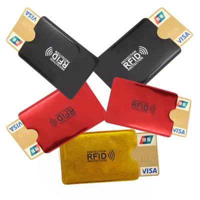 Produktbild von 5x RFID Schutzhülle Blocker NFC Datenschutz für EC Karte Kreditkarte Ausweis Schwarz Rot Gold Gemischt