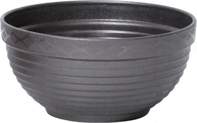 A dark gray plastic planter bowl is shown against a white background.