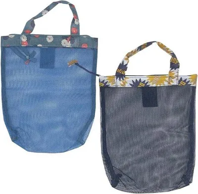 Image de Sacs en filet par lot de 2, sacs de voyage, sacs de plage, pour les pique-niques à la plage, la piscine, trousses de toilette, vacances en famille (26 × 24 cm)