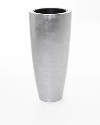 Produktbild von VIVANNO Pflanzkübel Fiberglas CITY Rund, Blattsilber Blattoptik hochglanz - 37x80 cm