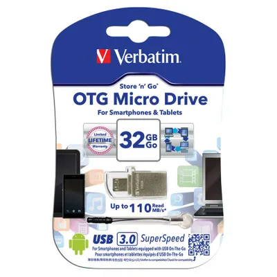 Produktbild von Verbatim Store 'n' Go OTG Micro, 32 GB, USB Type-A / Micro-USB, 3.2 Gen 1 (3.1 Gen 1), 110 MB/s, Kappe, Silber