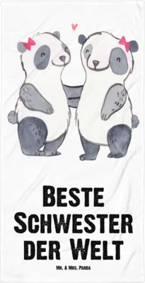 Produktbild von Mr. & Mrs. Panda Badehandtuch Panda Beste Schwester der Welt - Weiß - Geschenk, Sister, Handtuch, Strandtuch, Duschtuch, Kinder, Badelaken, Geschenkidee, Familie, Liebe