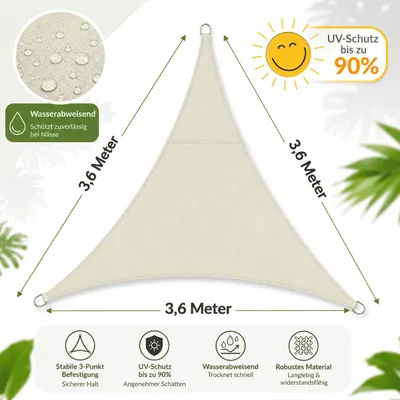 Produktbild von Sonnensegel Dreieck Sonnenschutz Schattensegel UV-Schutz Windschutz Beige