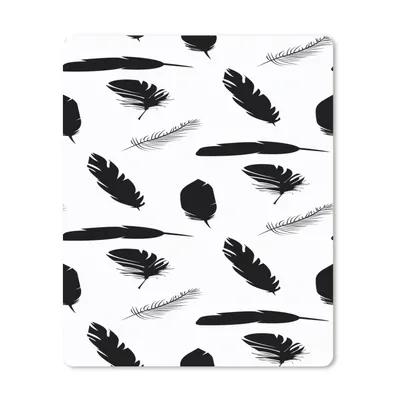 Produktbild von MuchoWow® Mauspad Mousepad Federn - Schwarz und weiß - Muster 30x40 cm - Mousepads - Maus Mat - Pad - Mausunterlage - Mausmatten