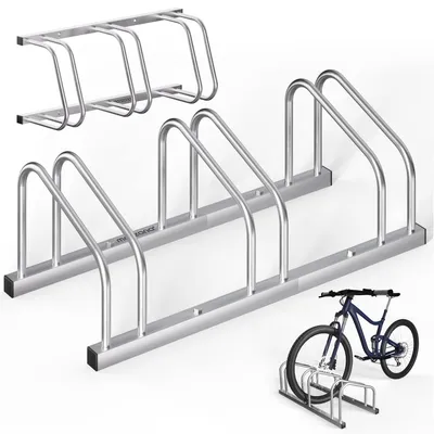 Produktbild von MONZANA® Fahrradständer für 3 Fahrräder 37cm Radabstand 30-65mm Reifenbreite rostfreier Stahl selbstsichernde Schrauben Boden oder Wandmontage Mehrfachständer Fahrradhalter Aufstellständer Radständer