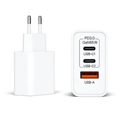 Produktbild von 65W USB-C Ladegerät 3-Port Schnellladeadapter für Laptop, iPhone, Samsung, Tablet