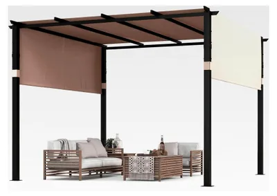 Produktbild von Pergola 3x3 m, wasserdichter Pavillon, stabil und winterfest, Gartenpavillon aus Metall mit Überdachung, freistehender Sonnenschutz für Garten, Hof und Terrasse (Beige)