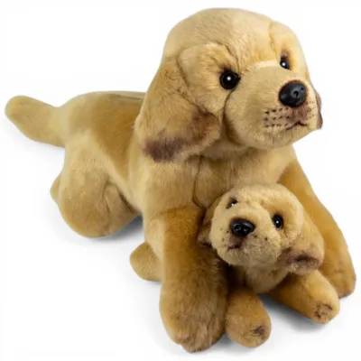 Obrázok produktu pre Carl Dick Labrador ležiaci so šteniatkom, cca 32 cm, plyšová hračka, plyšák, maznáčik 3783