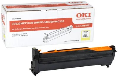Zdjęcie produktu dla OKI Yellow Image Drum for C3520/C3530 MFPs, Oryginalny, OKI C3520, C3530, C3530 MFP, C3520 MFP, MC350, MC360, 15000 stron(y), Druk laserowy, Żółty, Czarny